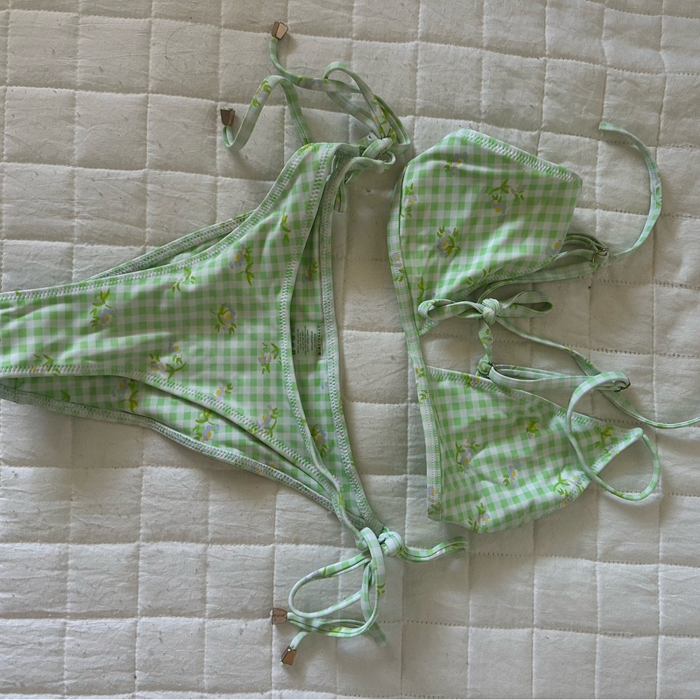 Green Gingham Bikini Set